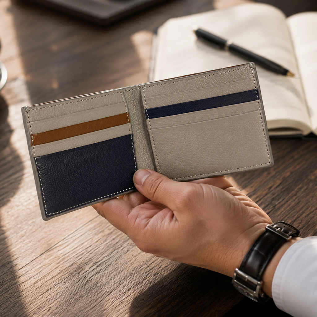 Men’s Stylish Bi-Fold Wallet – Textured Leather Card & Cash Holder