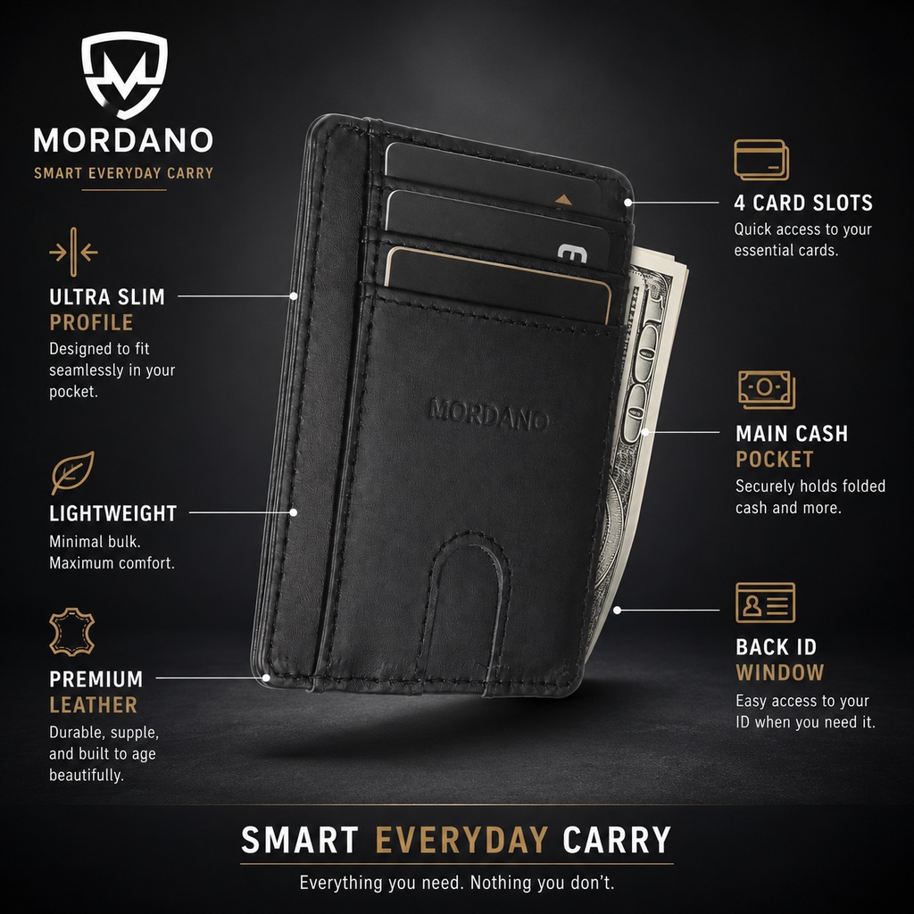 Mordano Genuine Leather Card Holder | Slim RFID Blocking Business Credit Case