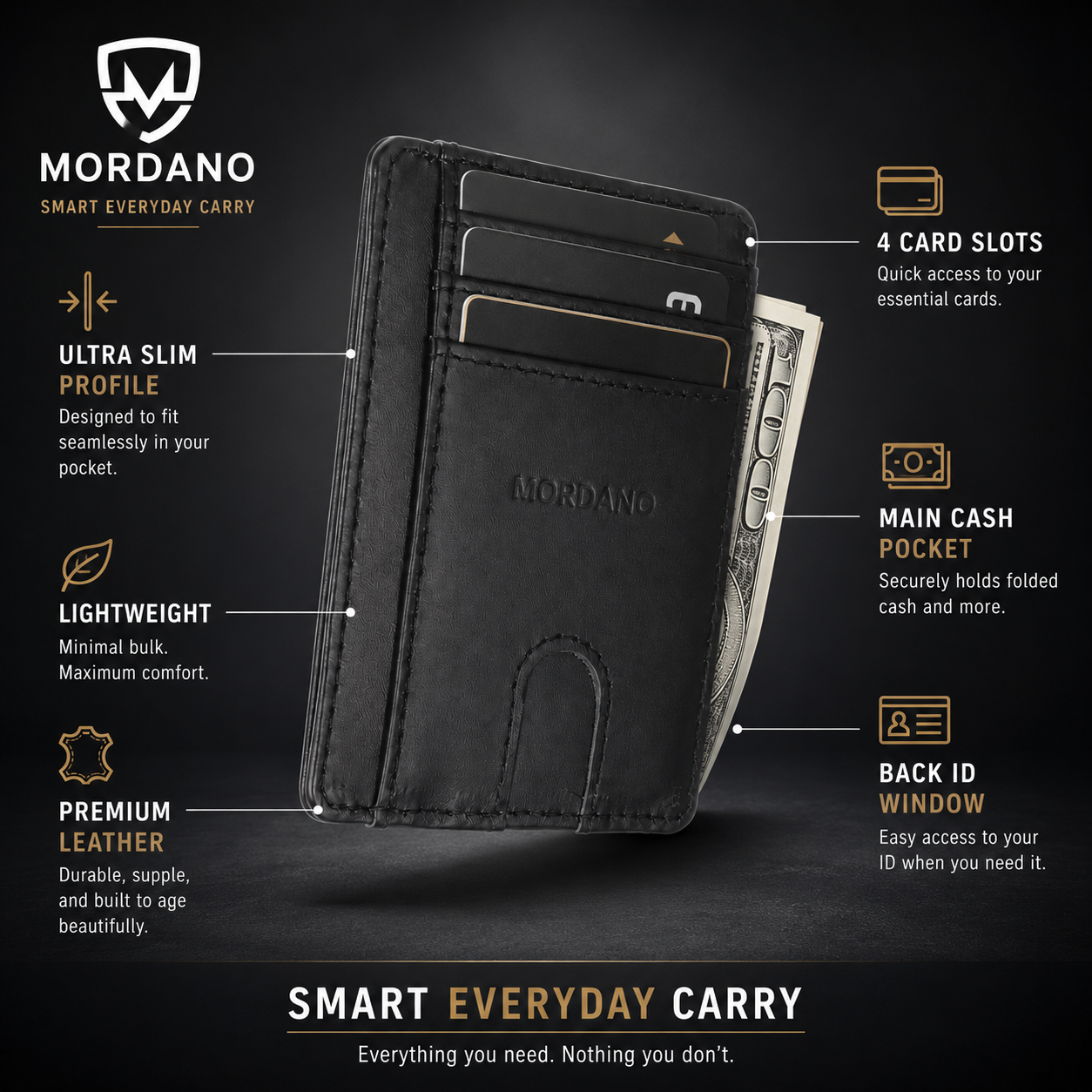 Mordano Genuine Leather Card Holder | Slim RFID Blocking Business Credit Case