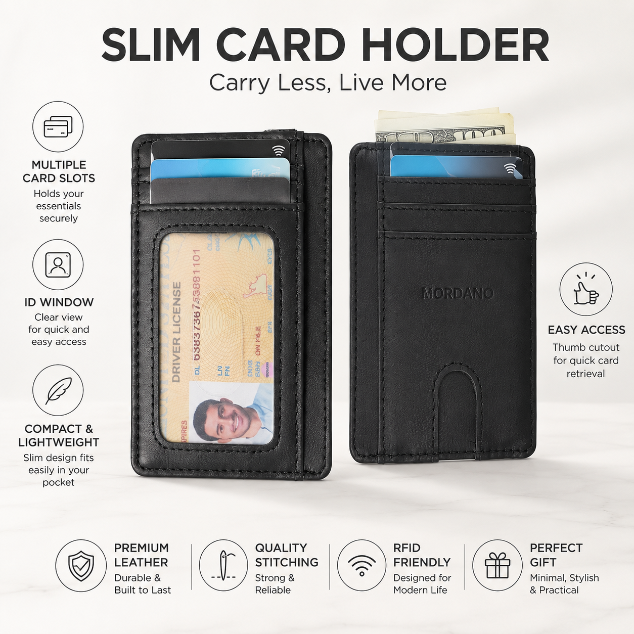 Mordano Genuine Leather Card Holder | Slim RFID Blocking Business Credit Case