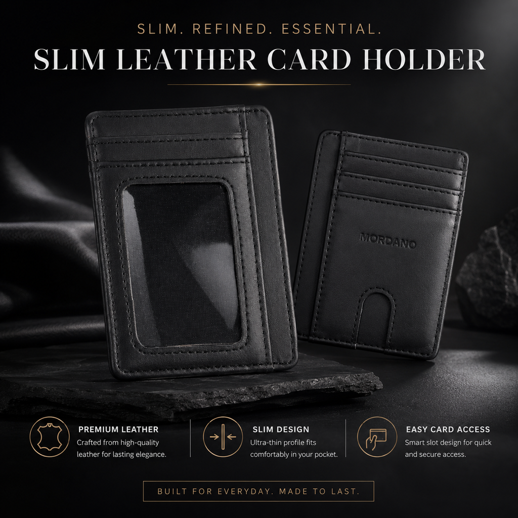 Mordano Genuine Leather Card Holder | Slim RFID Blocking Business Credit Case