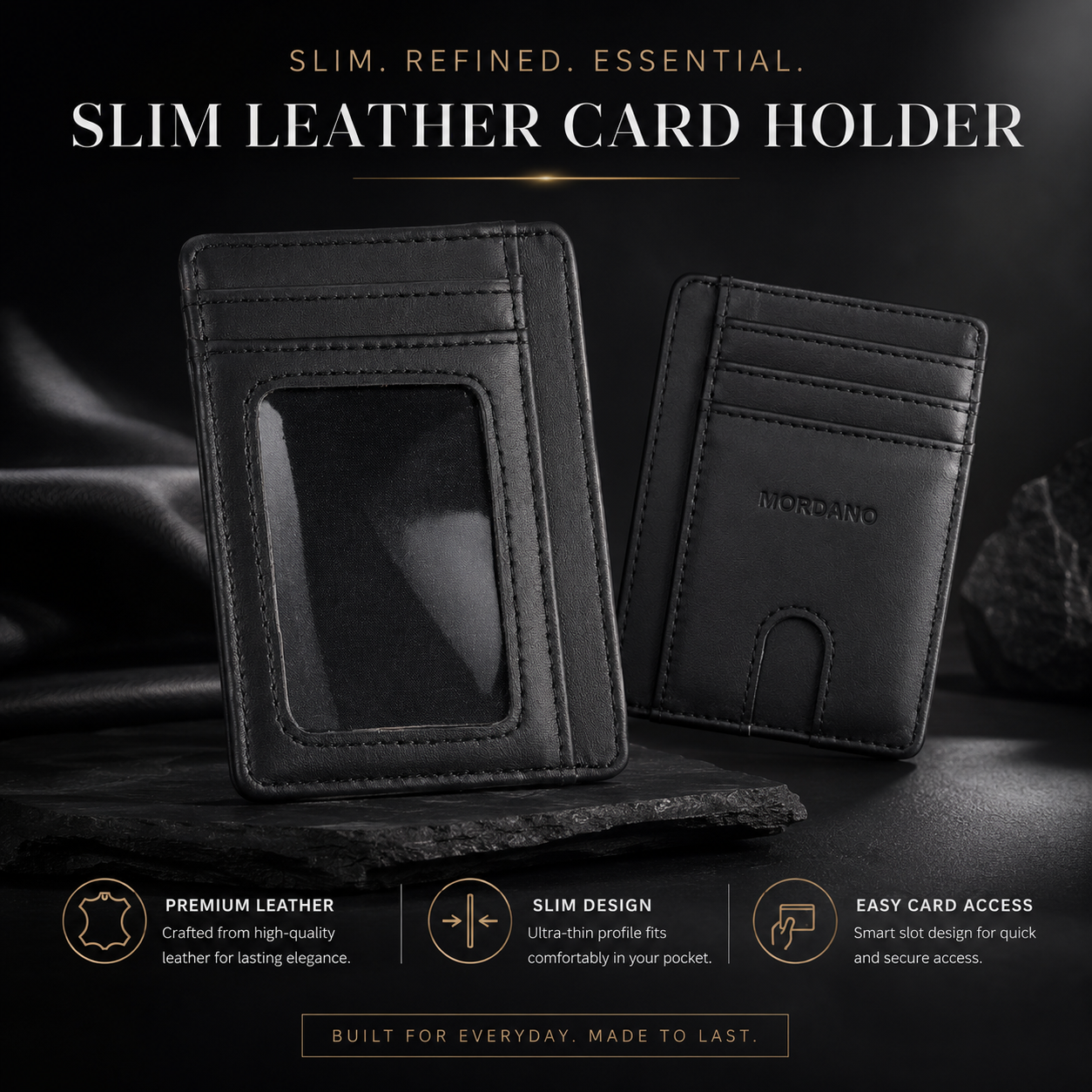 Mordano Genuine Leather Card Holder | Slim RFID Blocking Business Credit Case