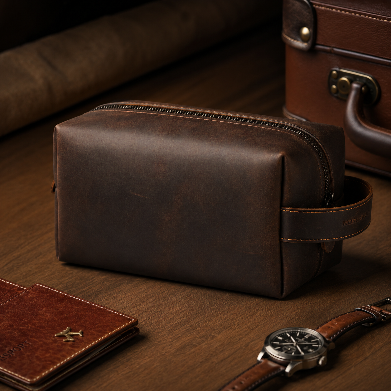 Crazy Horse Leather Shaving Kit – Vintage Travel Toiletry Bag for Men