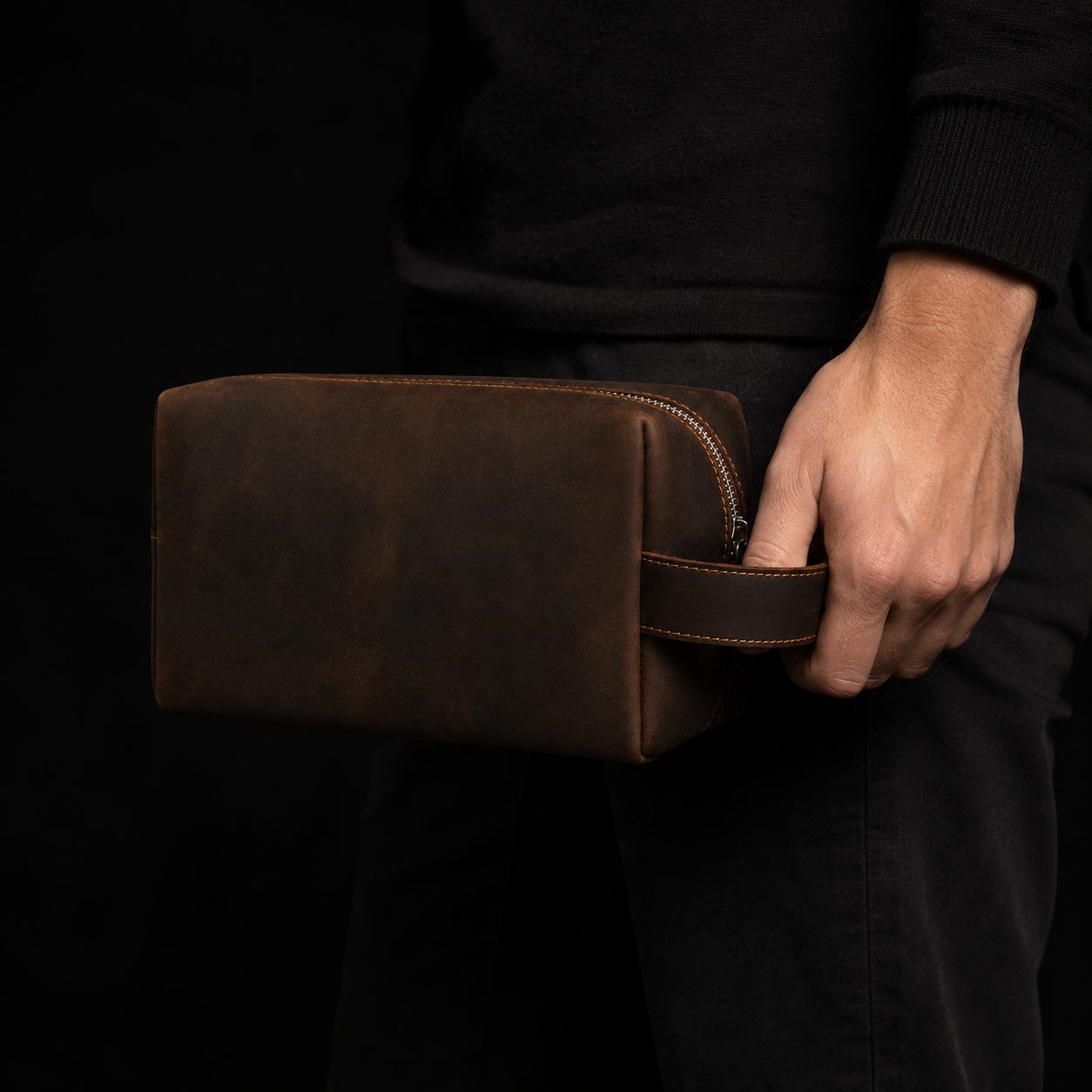 Crazy Horse Leather Shaving Kit – Vintage Travel Toiletry Bag for Men