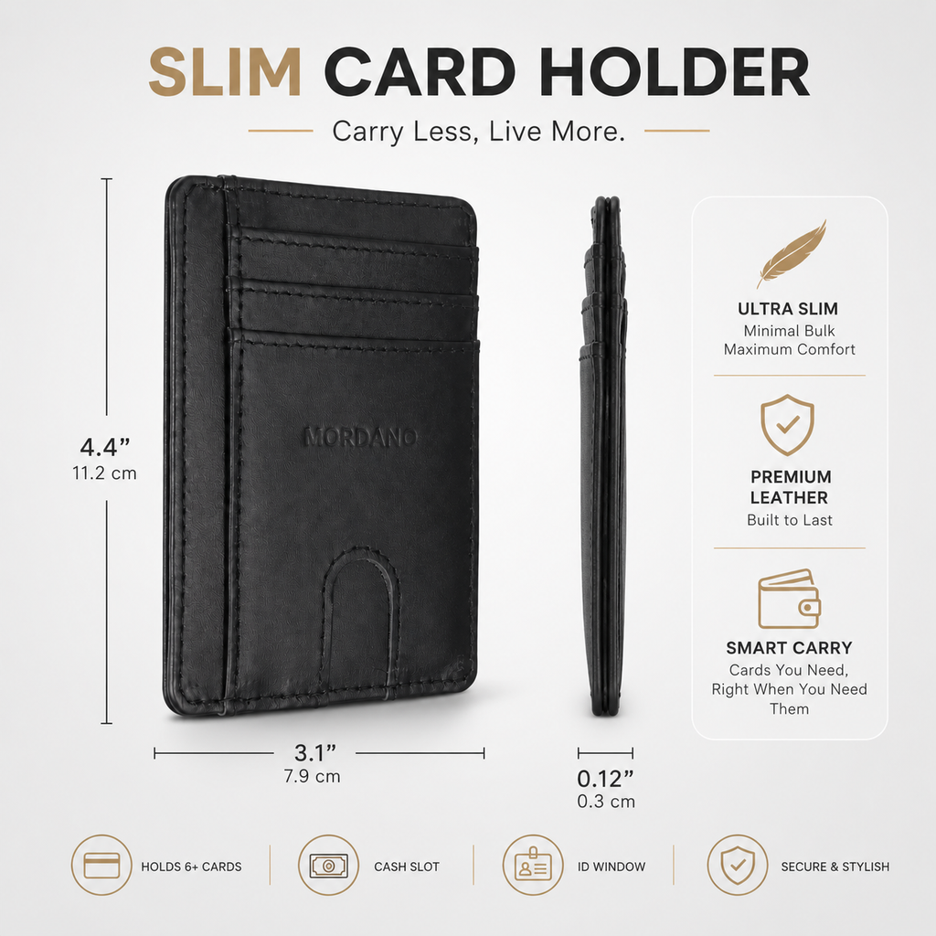 Mordano Genuine Leather Card Holder | Slim RFID Blocking Business Credit Case