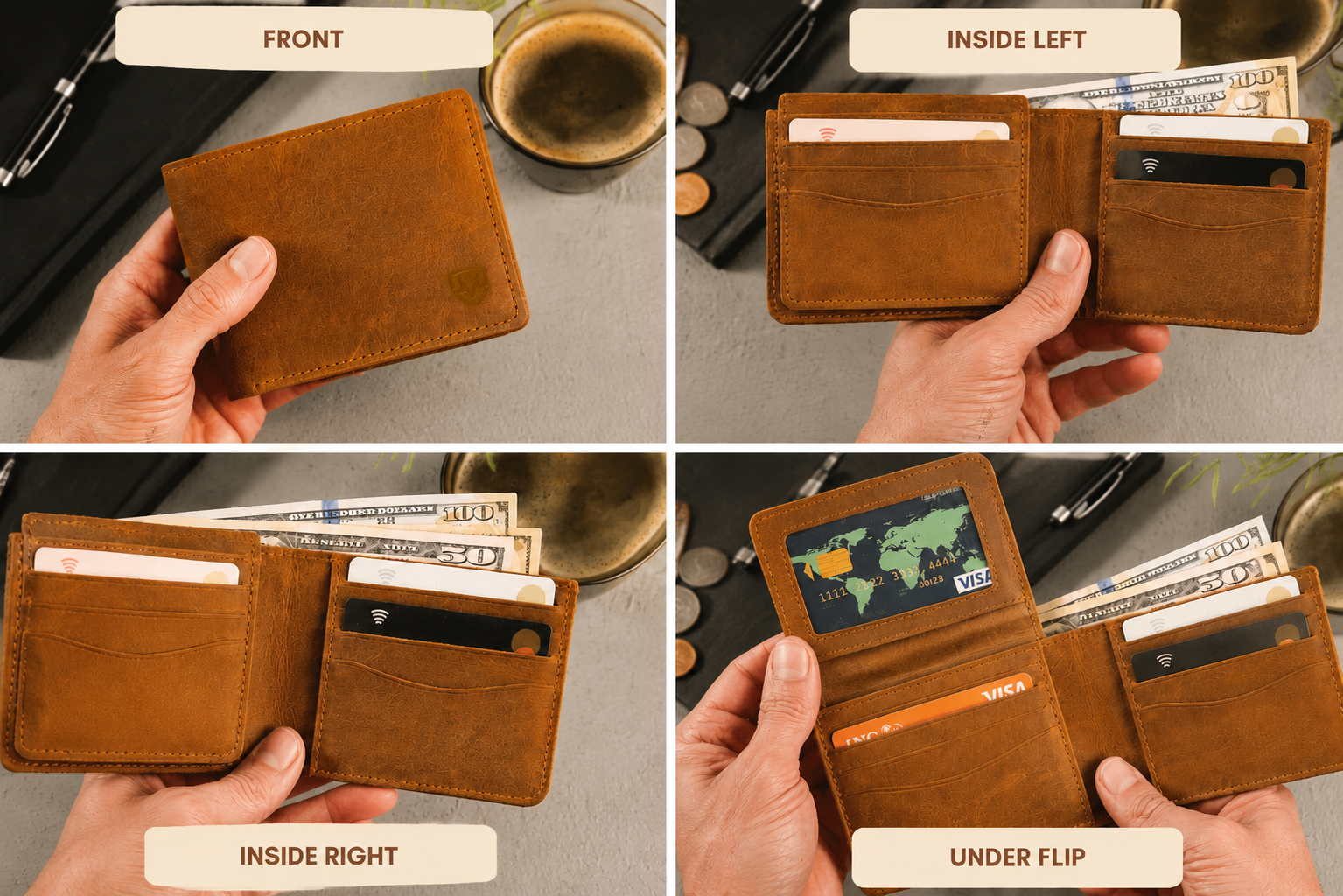 Premium Leather Wallet for Men – Designs – Ideal Gift for Husband, Dad, Boyfriend, Wedding, Anniversary, Birthday, Valentines Day Gifts