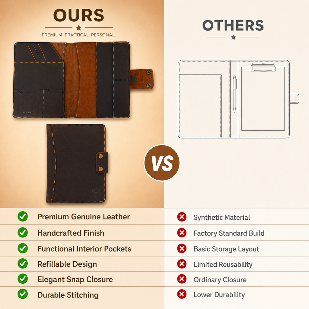 Personalized A5 Leather Portfolio Organizer for Men & Women – Professional Padfolio with Zipper Closure, Resume & Document Holder, Refillable Writing Journal Binder for Business, Meetings & Travel