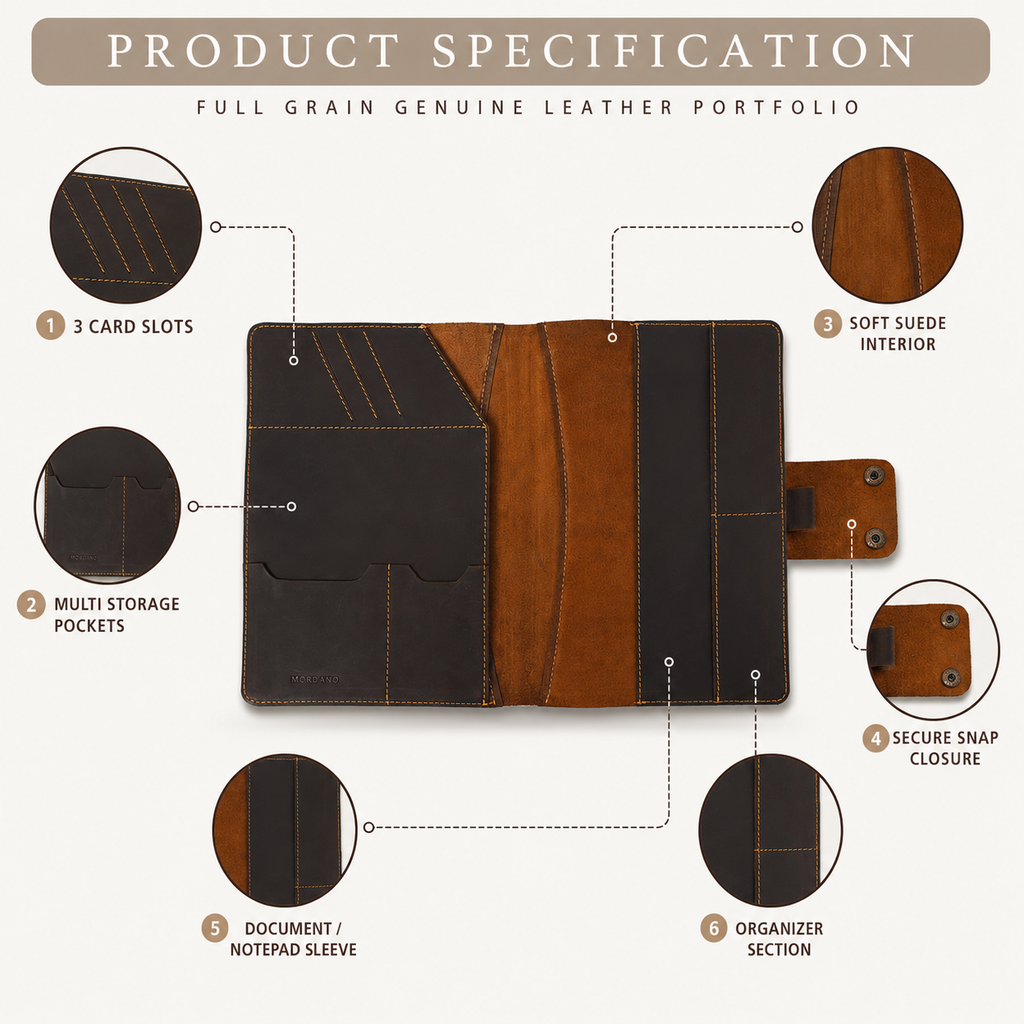 Personalized A5 Leather Portfolio Organizer for Men & Women – Professional Padfolio with Zipper Closure, Resume & Document Holder, Refillable Writing Journal Binder for Business, Meetings & Travel