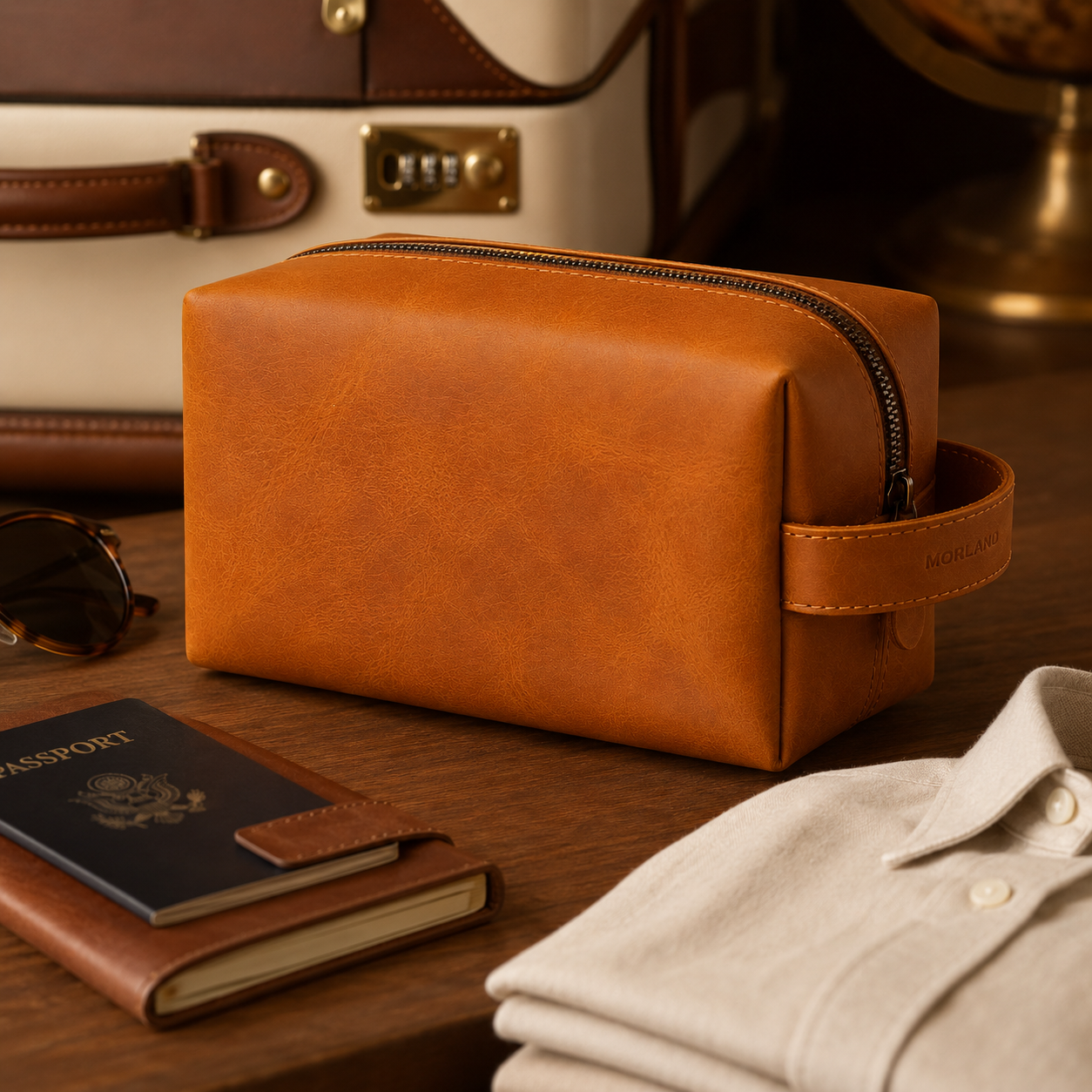 Crazy Horse Leather Shaving Kit – Vintage Travel Toiletry Bag for Men