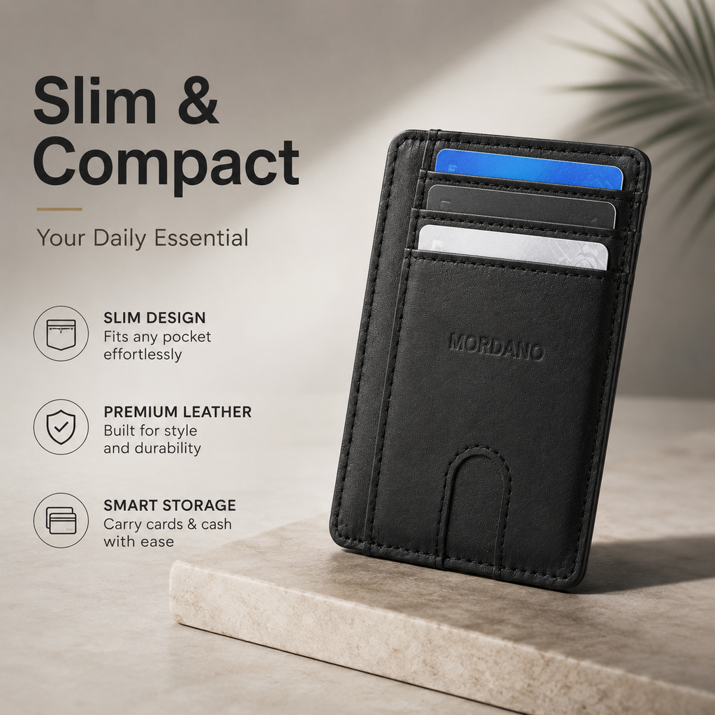 Mordano Genuine Leather Card Holder | Slim RFID Blocking Business Credit Case