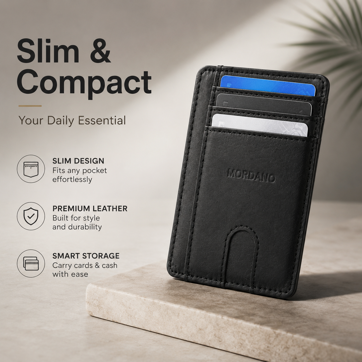 Mordano Genuine Leather Card Holder | Slim RFID Blocking Business Credit Case