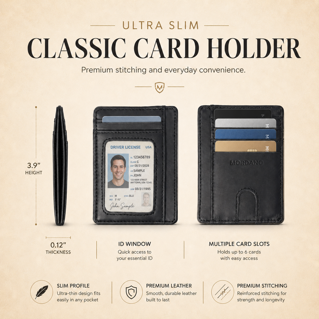 Mordano Genuine Leather Card Holder | Slim RFID Blocking Business Credit Case