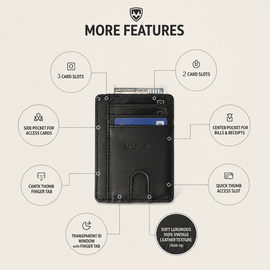 Mordano Genuine Leather Card Holder | Slim RFID Blocking Business Credit Case