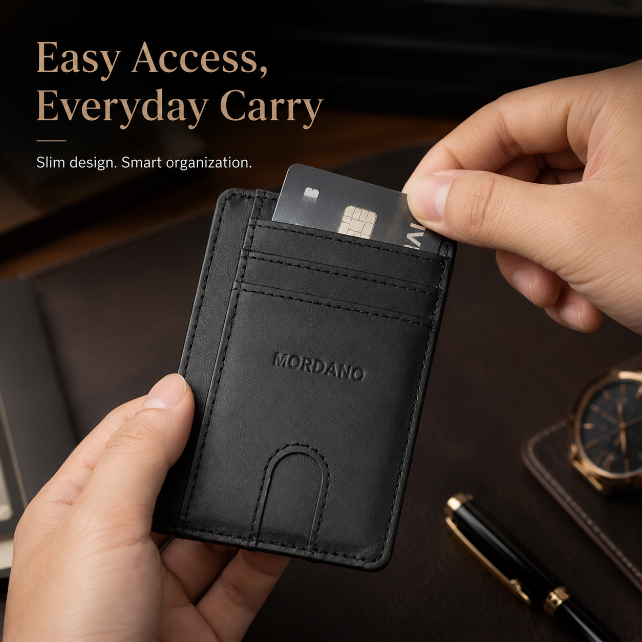 Mordano Genuine Leather Card Holder | Slim RFID Blocking Business Credit Case