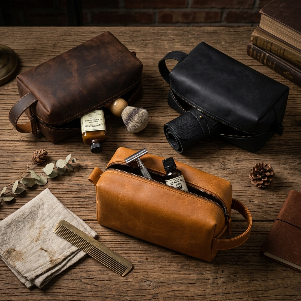 Crazy Horse Leather Shaving Kit – Vintage Travel Toiletry Bag for Men