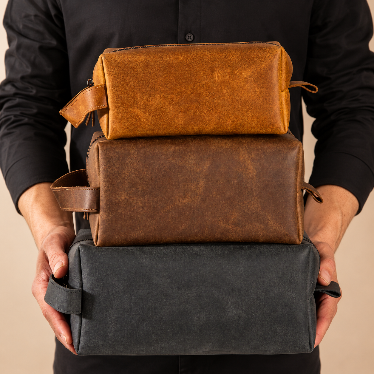 Crazy Horse Leather Shaving Kit – Vintage Travel Toiletry Bag for Men