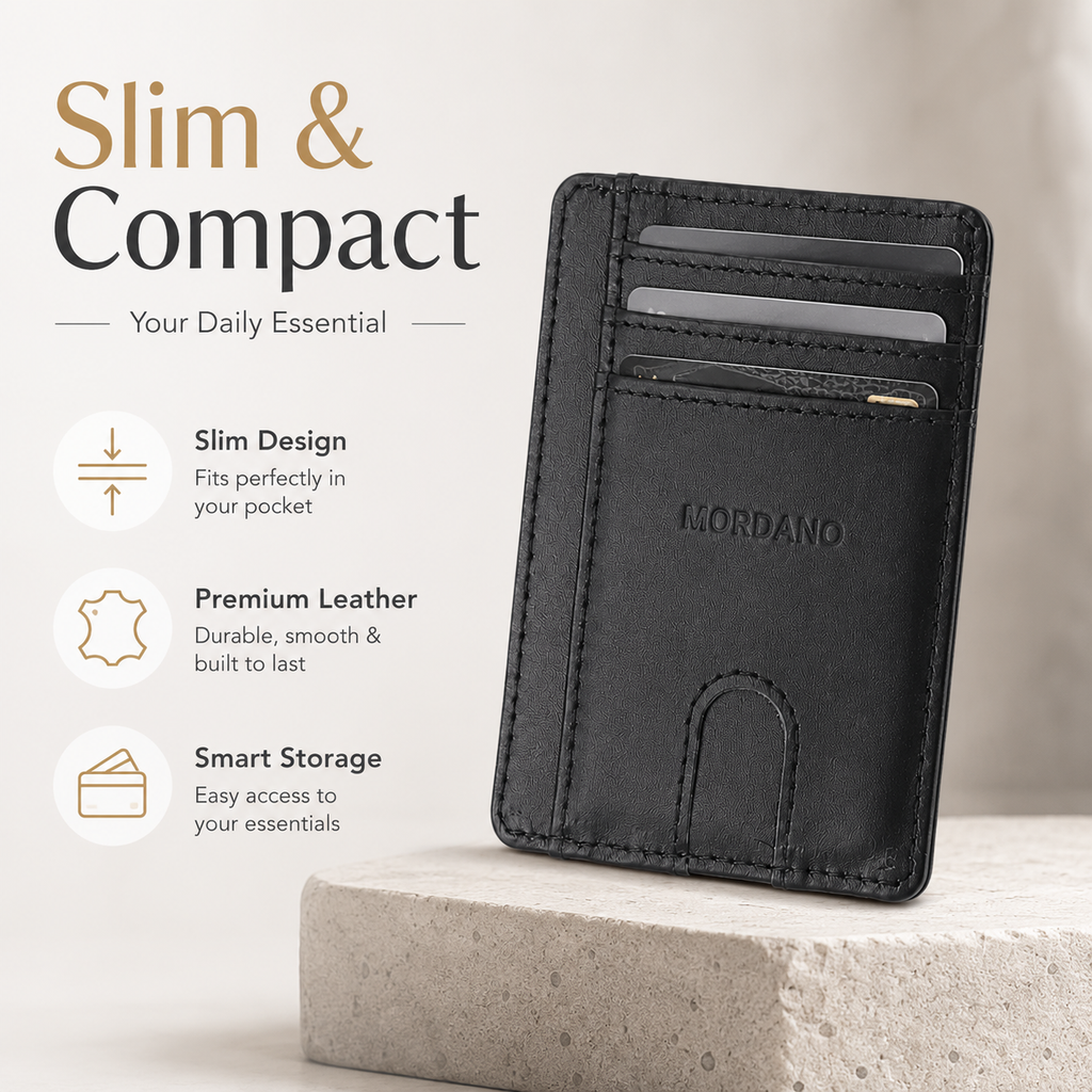 Mordano Genuine Leather Card Holder | Slim RFID Blocking Business Credit Case
