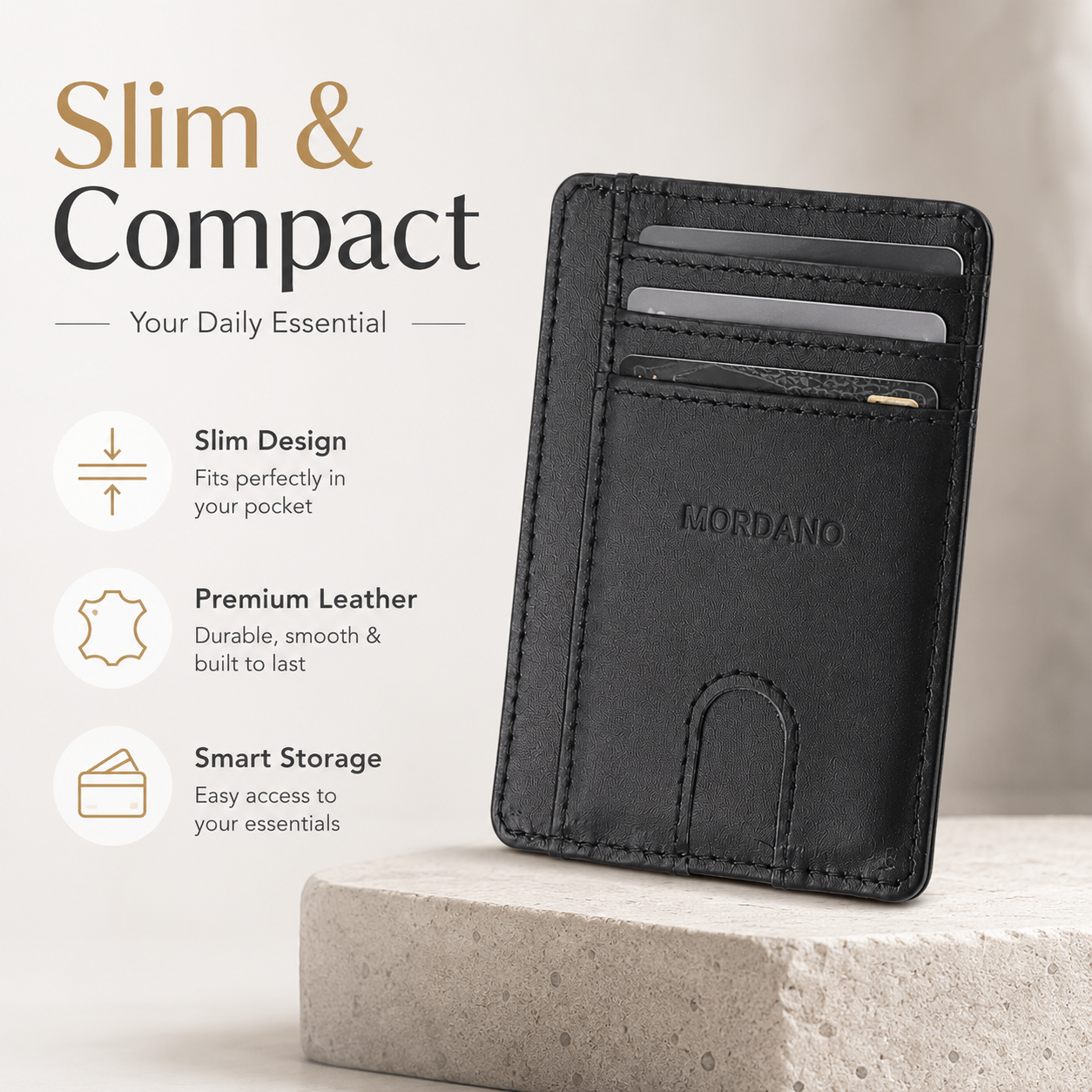 Mordano Genuine Leather Card Holder | Slim RFID Blocking Business Credit Case