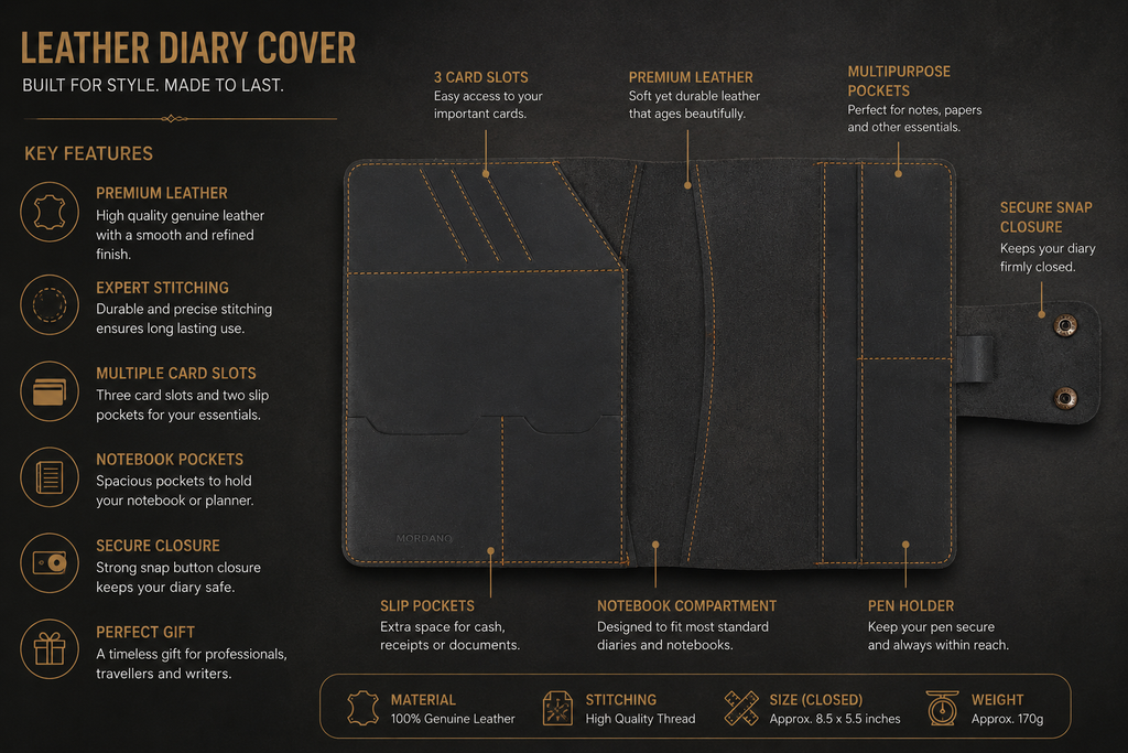 Personalized A5 Leather Portfolio Organizer for Men & Women – Professional Padfolio with Zipper Closure, Resume & Document Holder, Refillable Writing Journal Binder for Business, Meetings & Travel