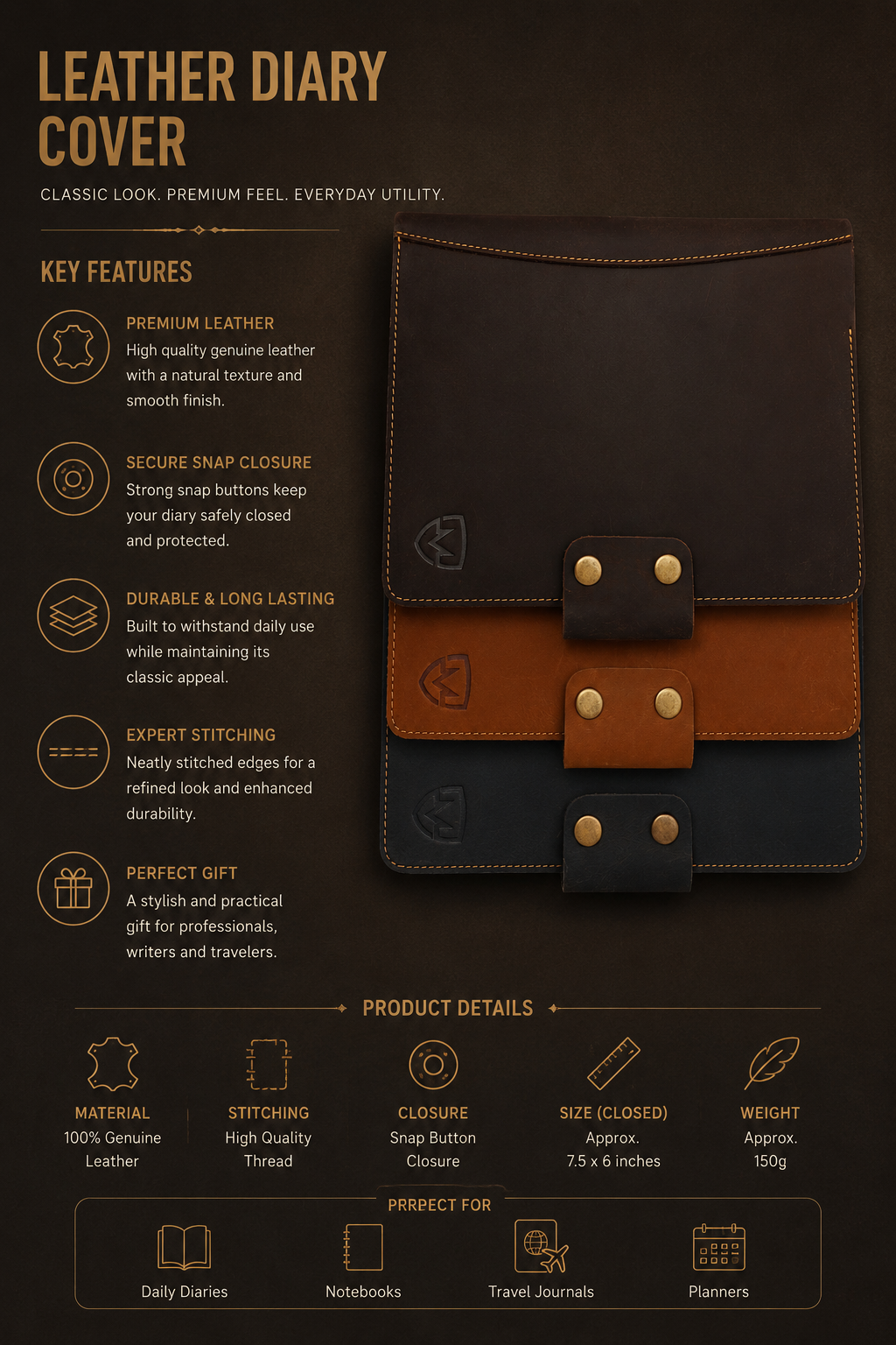 Personalized A5 Leather Portfolio Organizer for Men & Women – Professional Padfolio with Zipper Closure, Resume & Document Holder, Refillable Writing Journal Binder for Business, Meetings & Travel