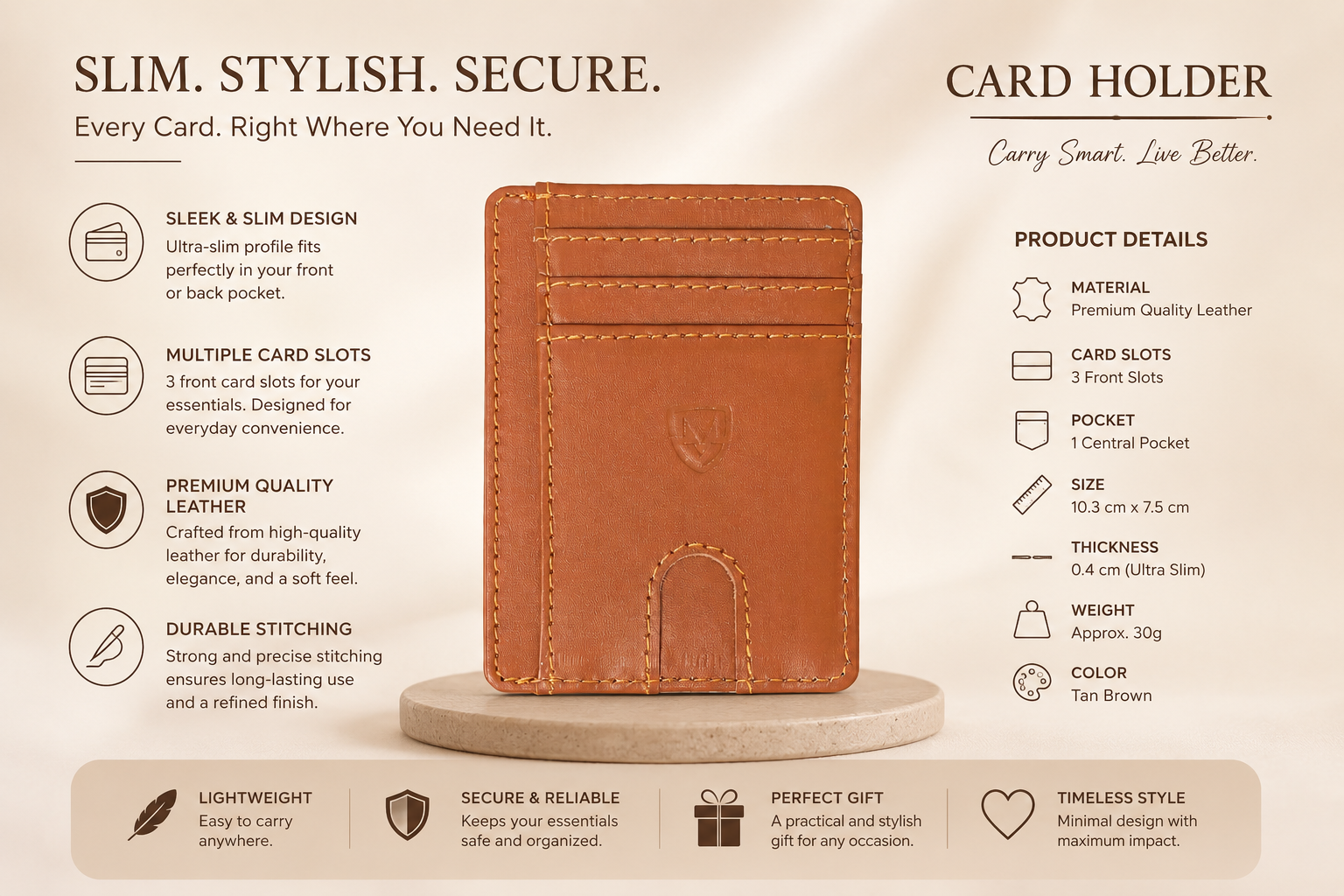 Mordano Genuine Leather Card Holder | Slim RFID Blocking Business Credit Case