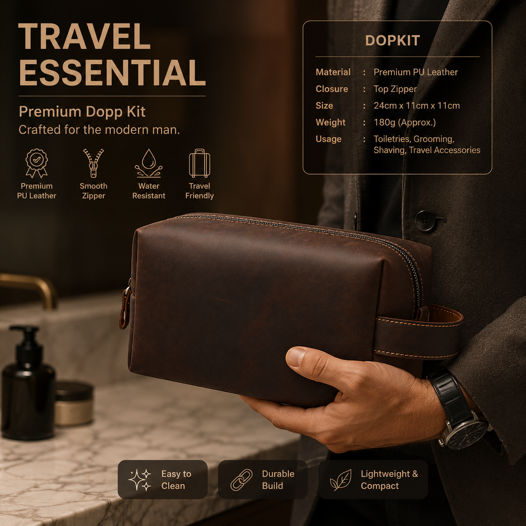 Crazy Horse Leather Shaving Kit – Vintage Travel Toiletry Bag for Men