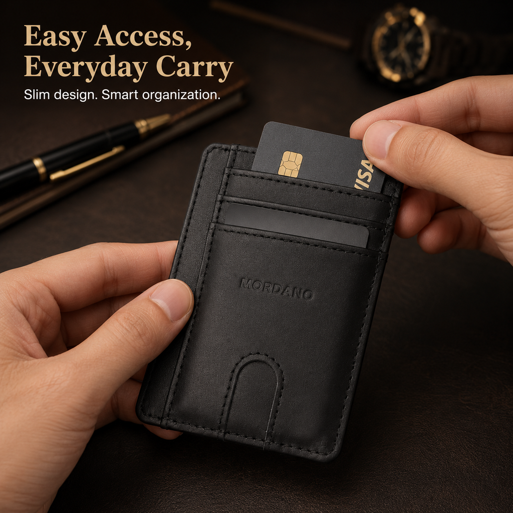 Mordano Genuine Leather Card Holder | Slim RFID Blocking Business Credit Case