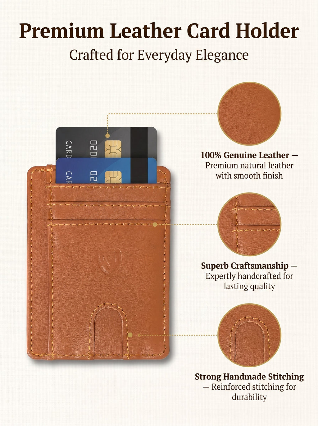 Mordano Genuine Leather Card Holder | Slim RFID Blocking Business Credit Case