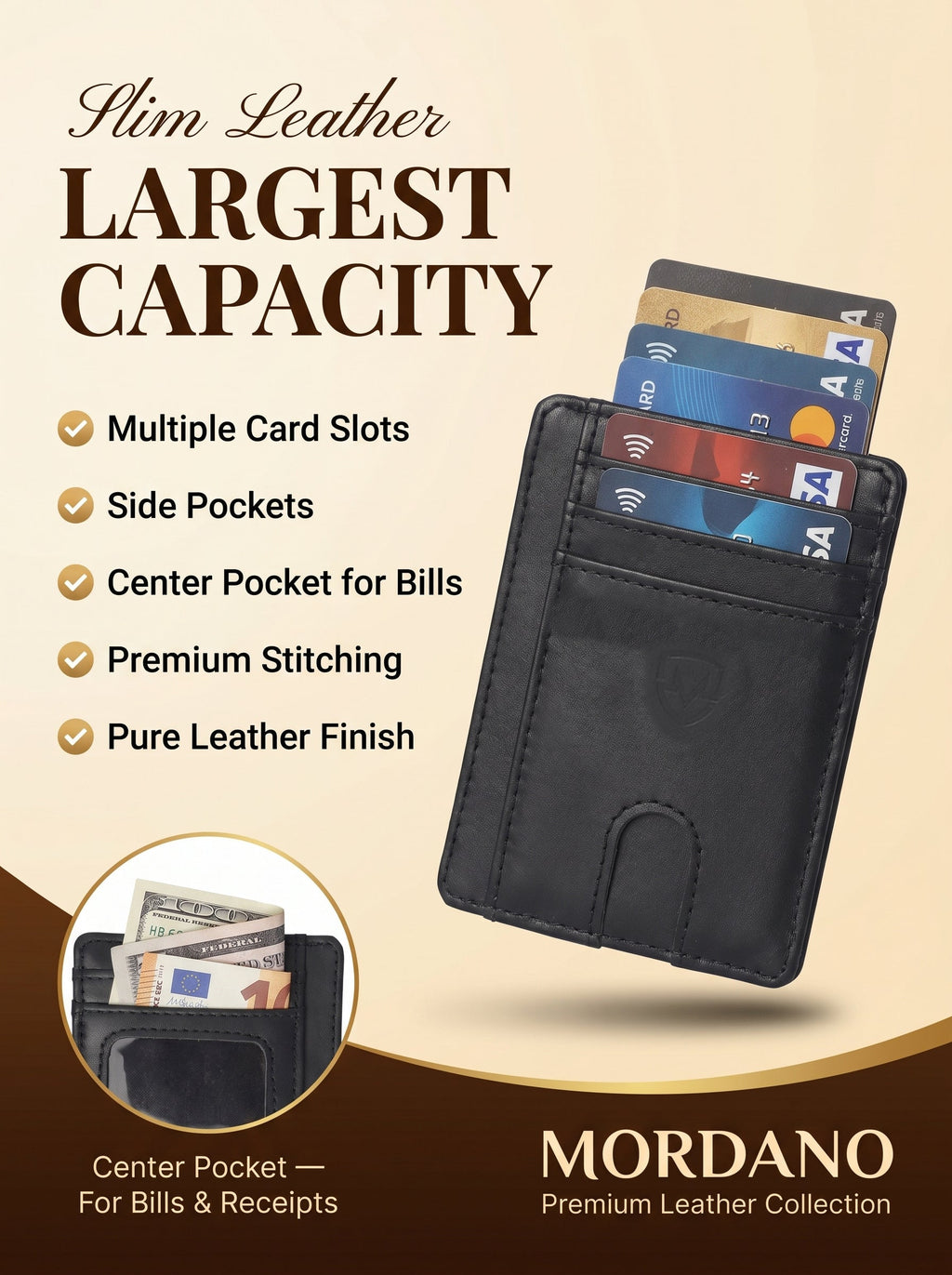 Mordano Genuine Leather Card Holder | Slim RFID Blocking Business Credit Case