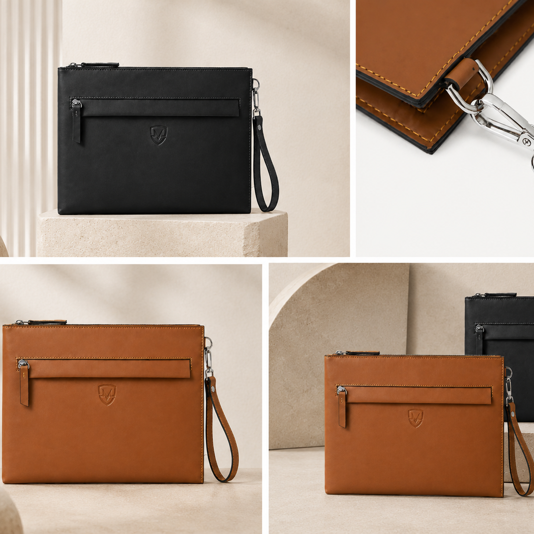 Genuine Leather Clutch Wristlet Pouch