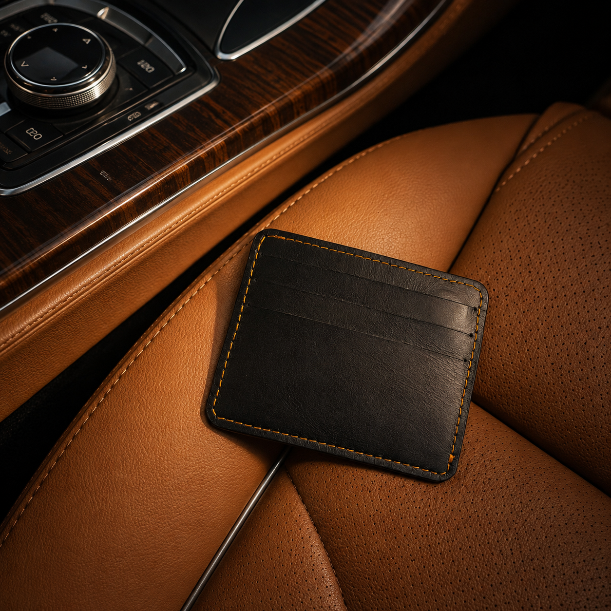 Slim Black Leather Card Wallet for Men