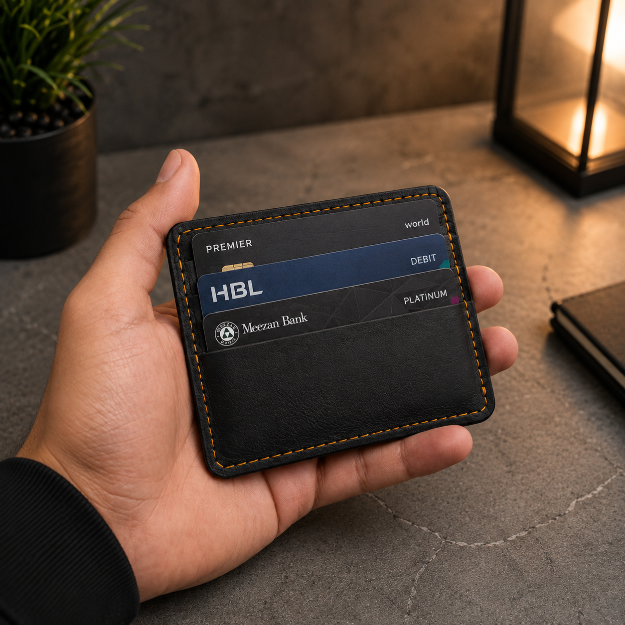 Slim Black Leather Card Wallet for Men