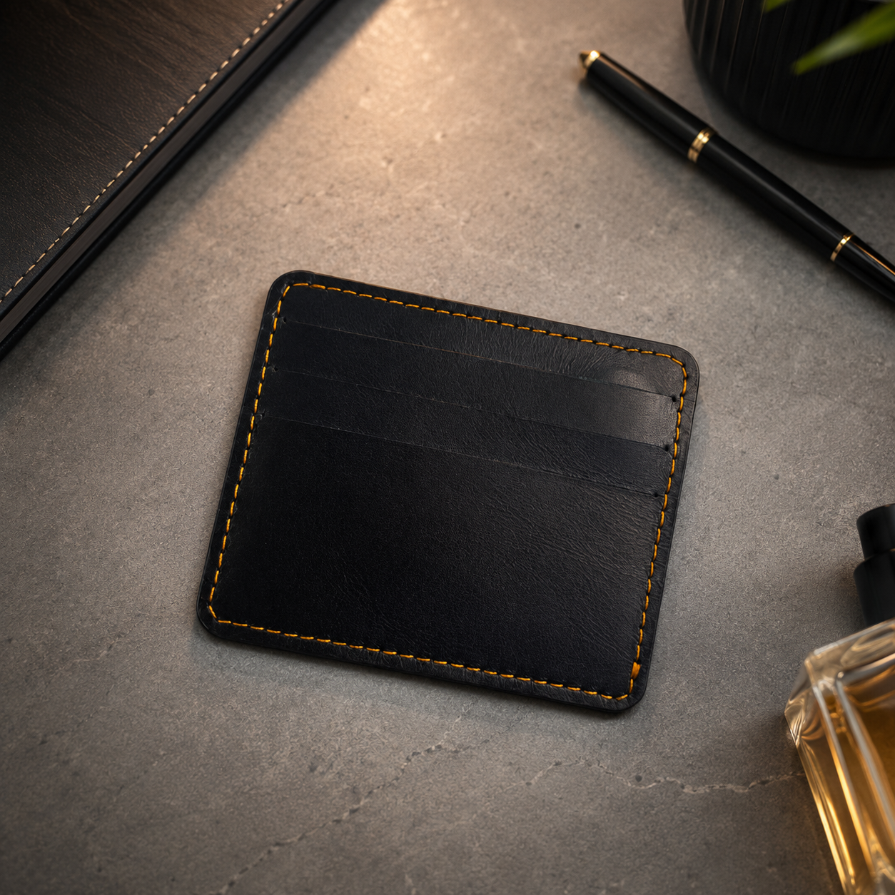 Slim Black Leather Card Wallet for Men