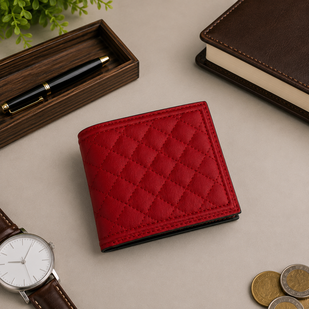Premium Red & Black Leather Bi-Fold Wallet for Men