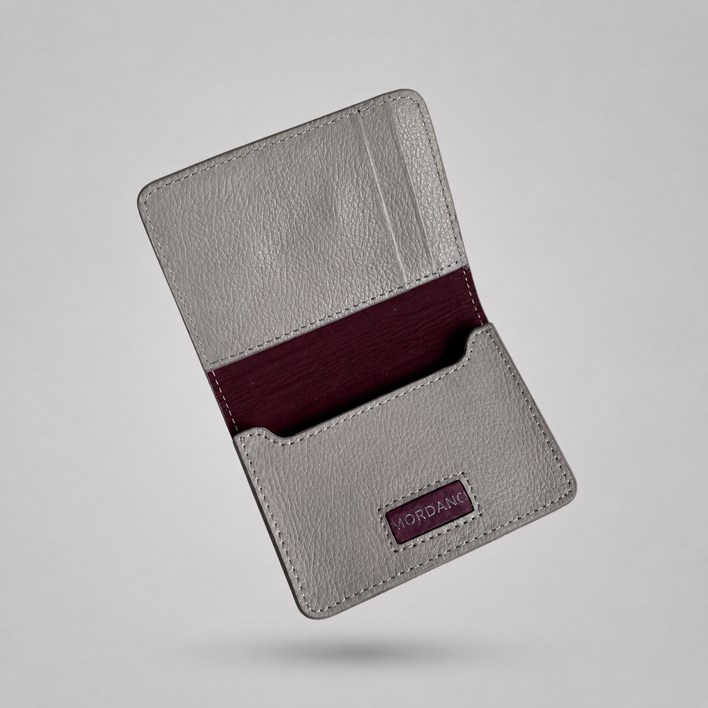 Premium Maroon & Grey Leather Card Holder – Slim RFID Wallet for Men