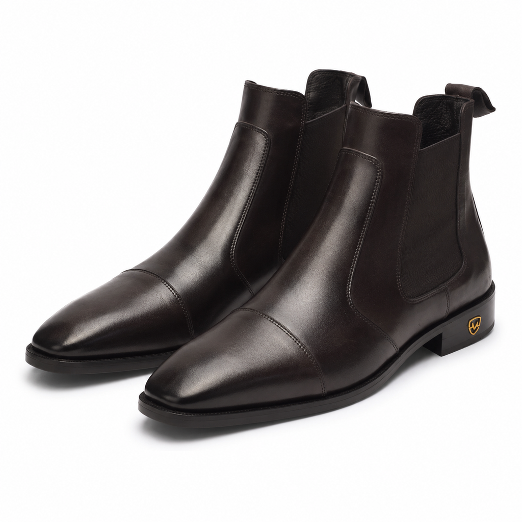 Men's Dark Brown Leather Cap-Toe Chelsea Boots with Leather Sole