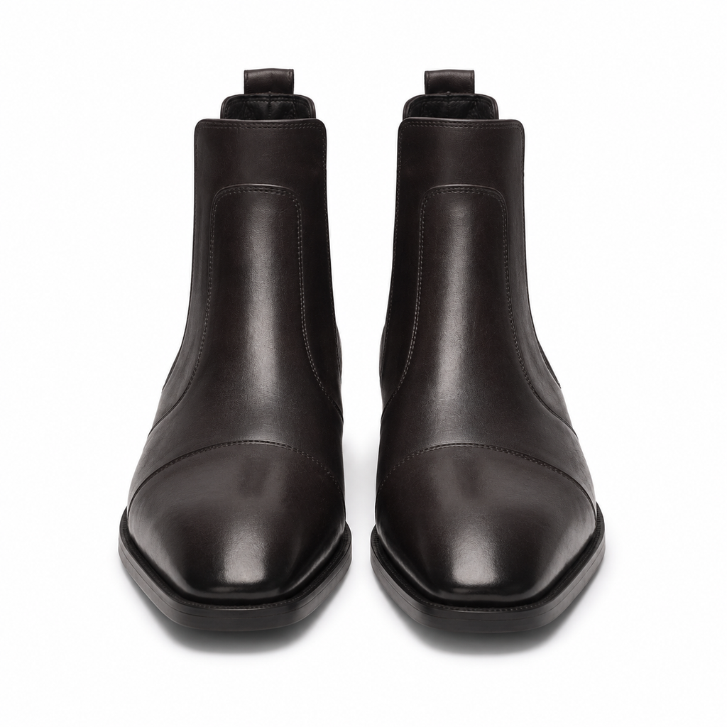 Men's Dark Brown Leather Cap-Toe Chelsea Boots with Leather Sole
