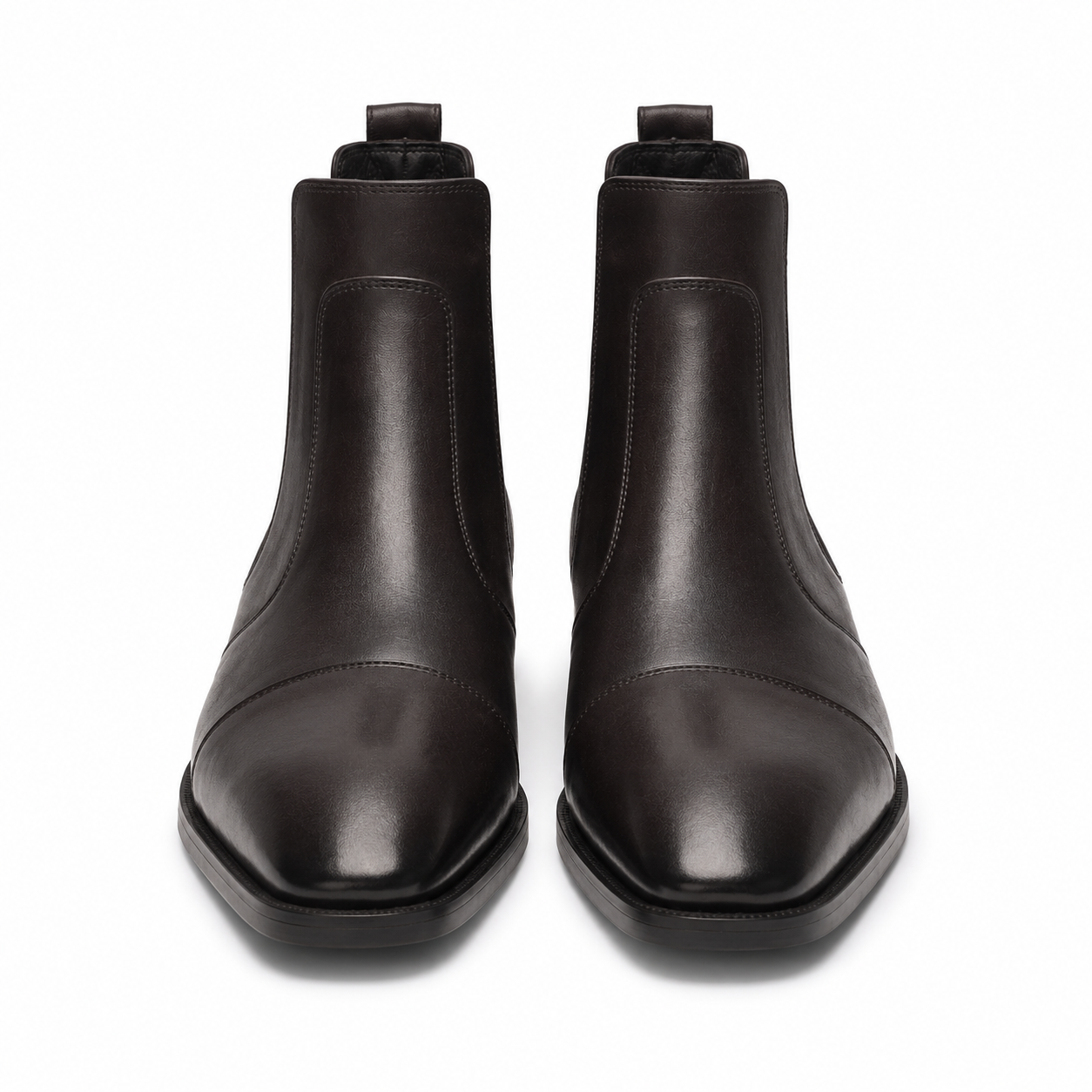 Men's Dark Brown Leather Cap-Toe Chelsea Boots with Leather Sole