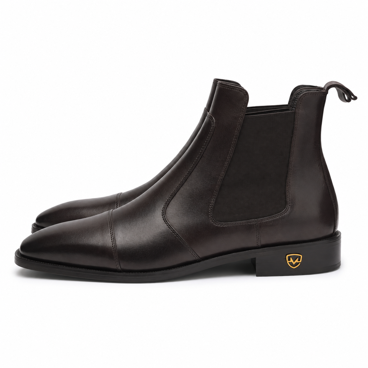 Men's Dark Brown Leather Cap-Toe Chelsea Boots with Leather Sole
