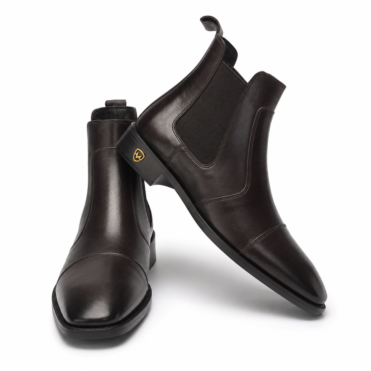 Men's Dark Brown Leather Cap-Toe Chelsea Boots with Leather Sole
