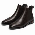 Men's Dark Brown Leather Cap-Toe Chelsea Boots with Leather Sole