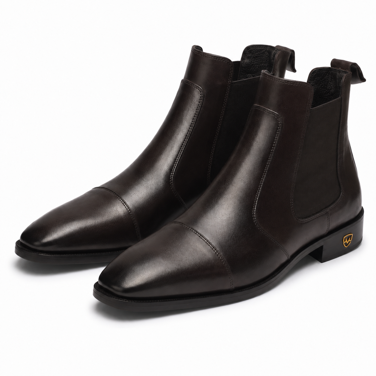 Men's Dark Brown Leather Cap-Toe Chelsea Boots with Leather Sole