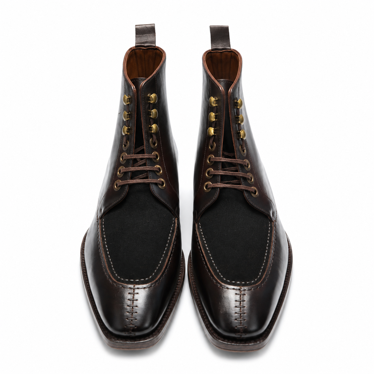 Handcrafted Dark Brown Leather Split-Toe Boots with Leather Sole