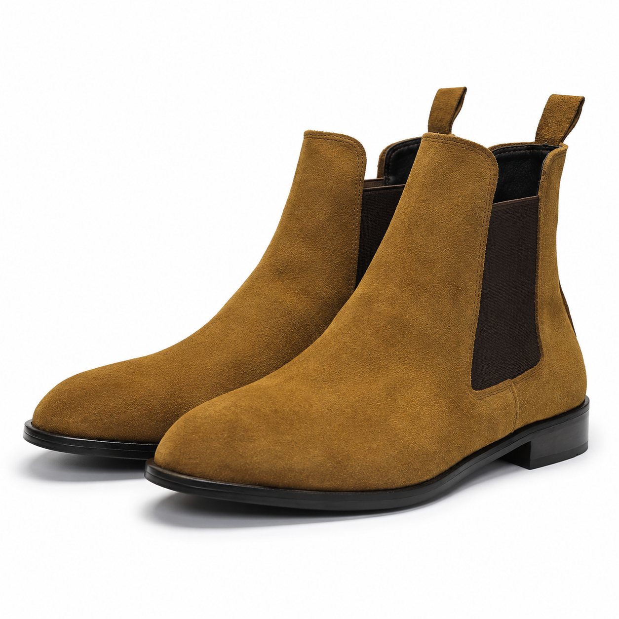Men's Tan Suede Chelsea Boots with Leather Sole