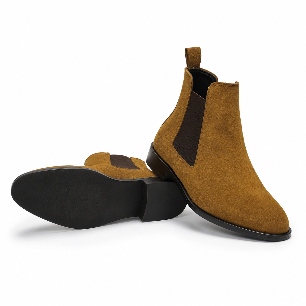 Men's Tan Suede Chelsea Boots with Leather Sole