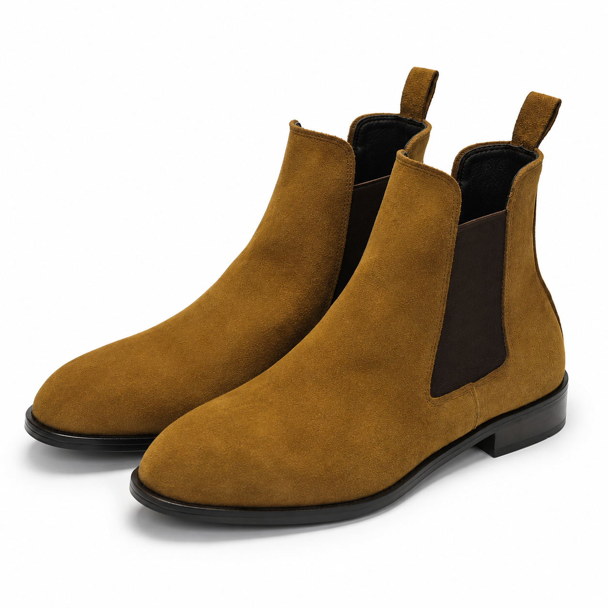 Men's Tan Suede Chelsea Boots with Leather Sole