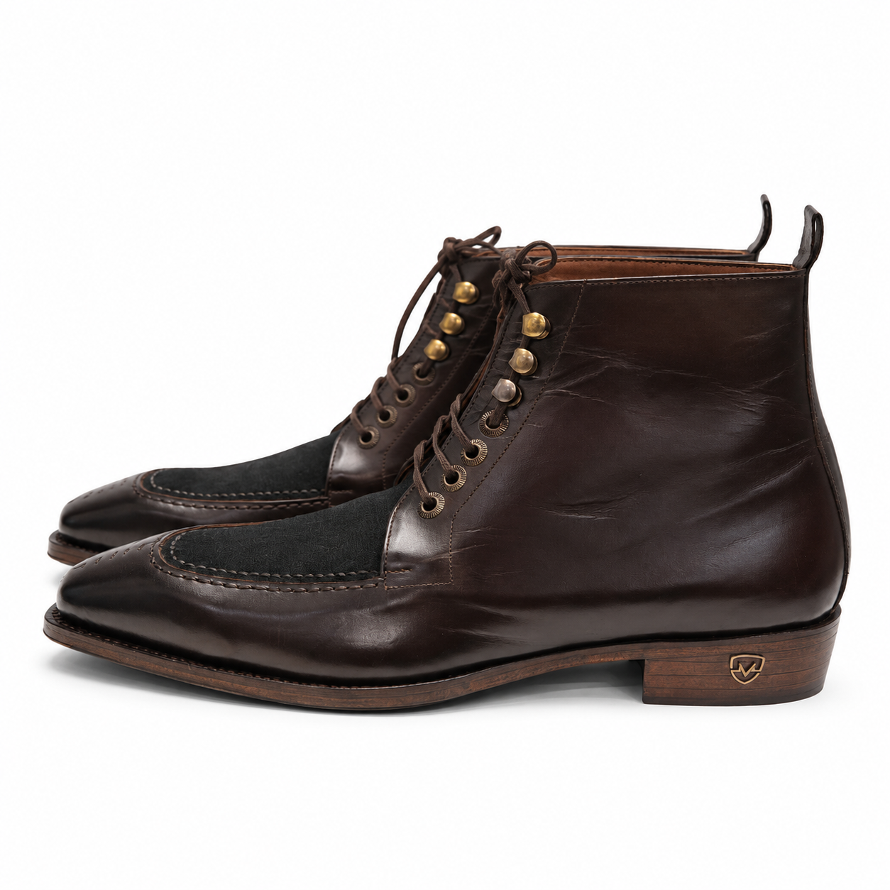 Handcrafted Dark Brown Leather Split-Toe Boots with Leather Sole