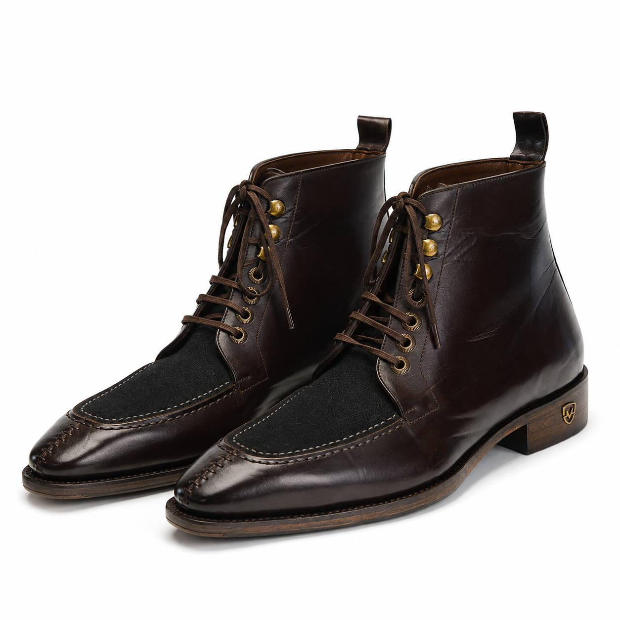 Handcrafted Dark Brown Leather Split-Toe Boots with Leather Sole
