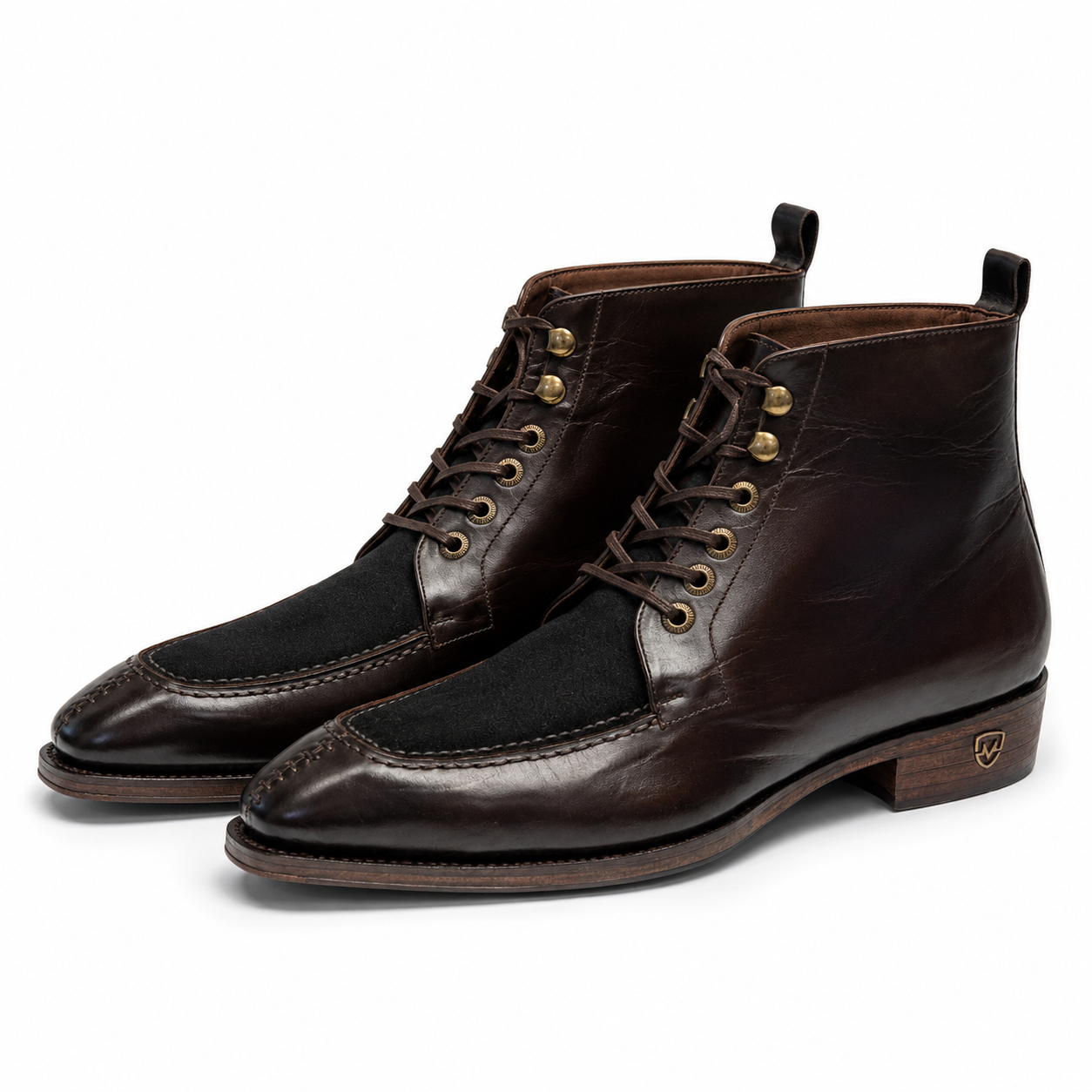 Handcrafted Dark Brown Leather Split-Toe Boots with Leather Sole