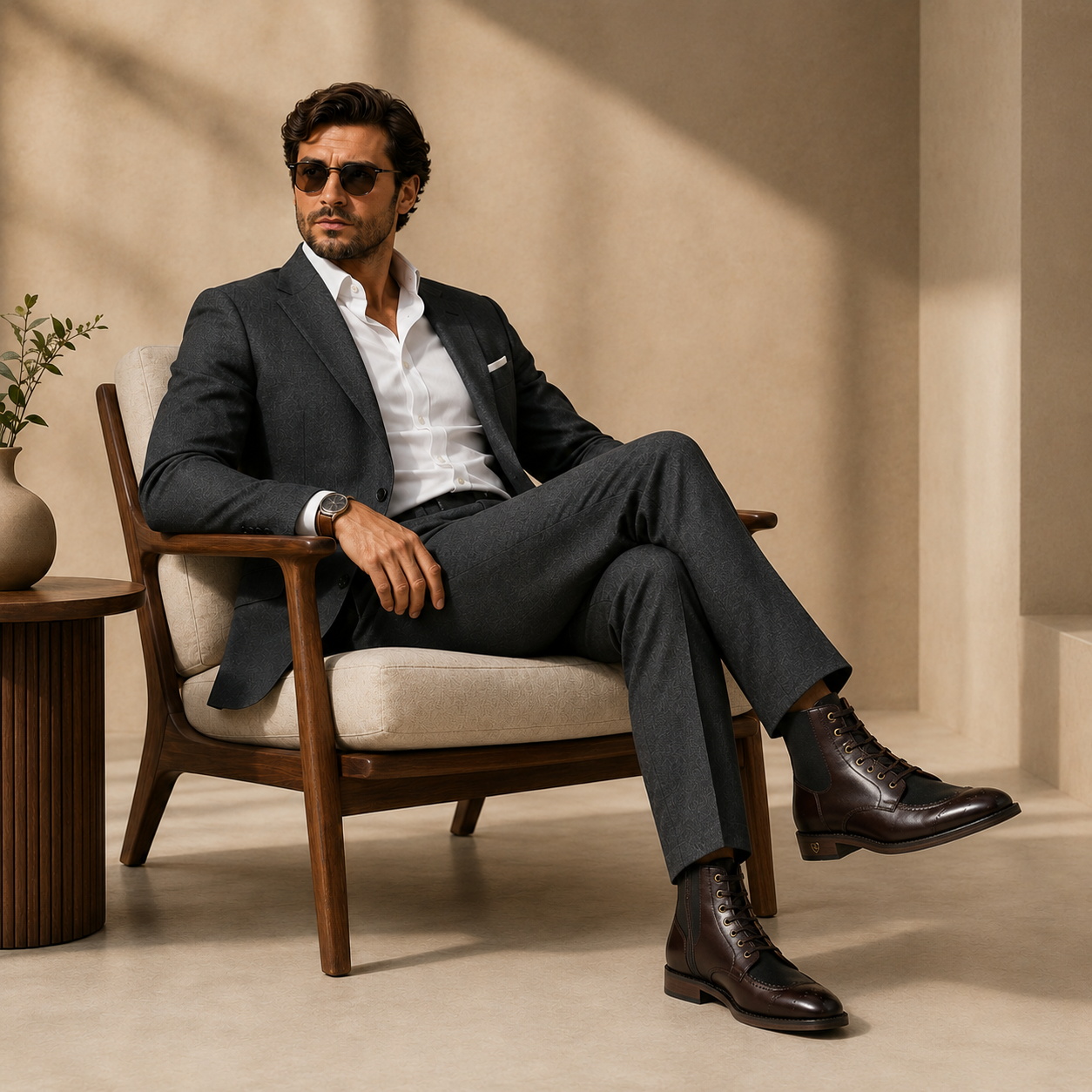 Handcrafted Dark Brown Leather Split-Toe Boots with Leather Sole